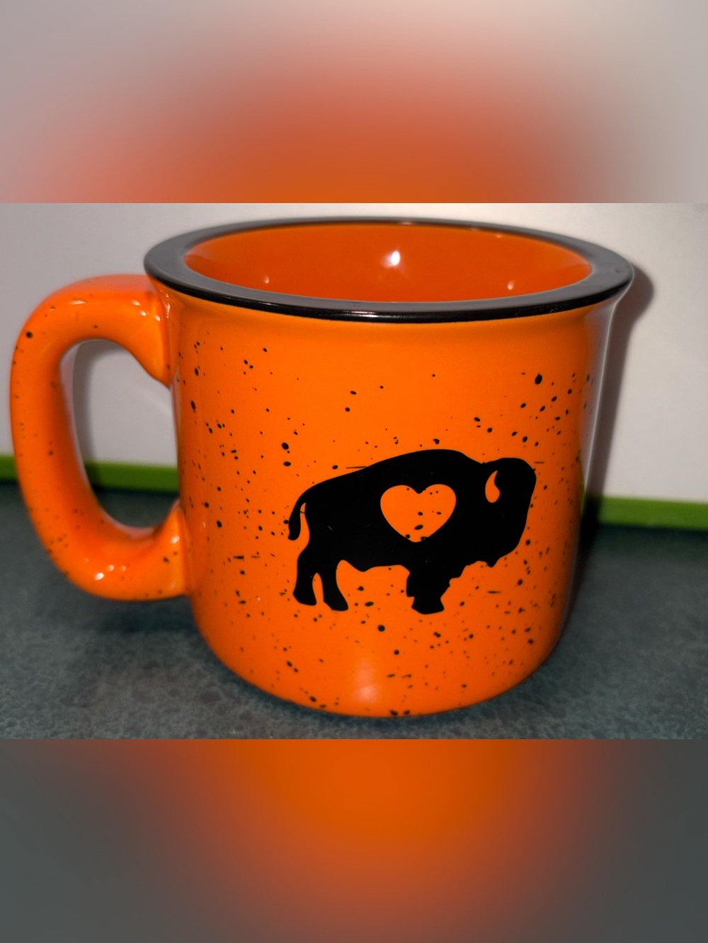 Orange Speckled Buffalo “Buffalove” Campfire Ceramic Mug - 12oz